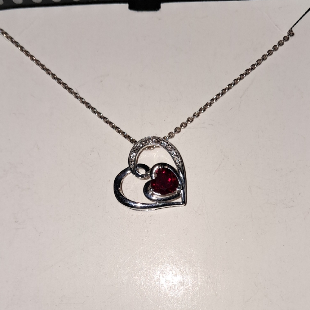 Red Heart & Diamond Pendant Necklace with Silver Chain PRICE FIRM